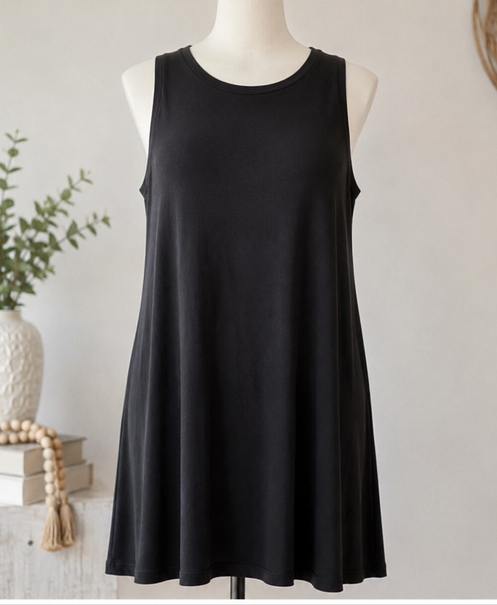 NY Collection Women's Plus 2X Black Sleeveless Swing Shift Dress Soft Stretch
